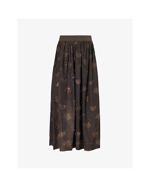 Uma Wang Brown Gillian Distressed-pattern Woven Maxi Skirt