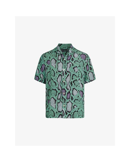 AllSaints Green Serpenz Graphic-print Relaxed-fit Woven Shirt X for men