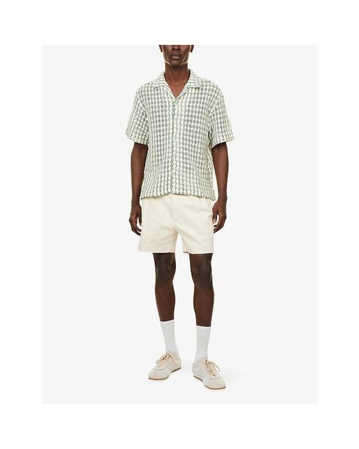 Percival Natural Blake Double-Pleated Cotton Shorts for men