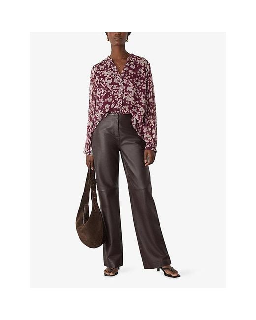 Whistles Red Floral-Print V-Neck Woven Blouse