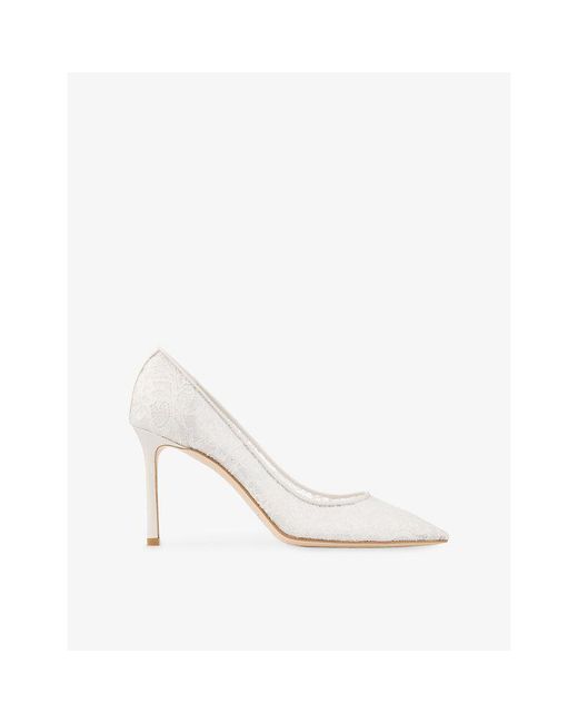 Jimmy Choo White Romy 85 Lace Pumps