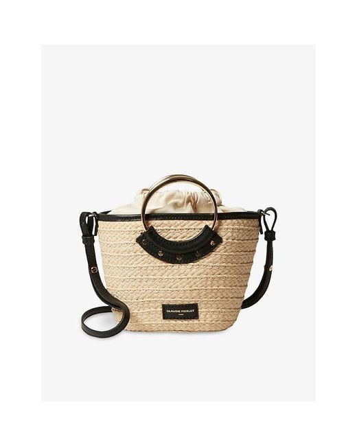 Claudie Pierlot Metallic Small Ring-Handle Woven Basket Bag