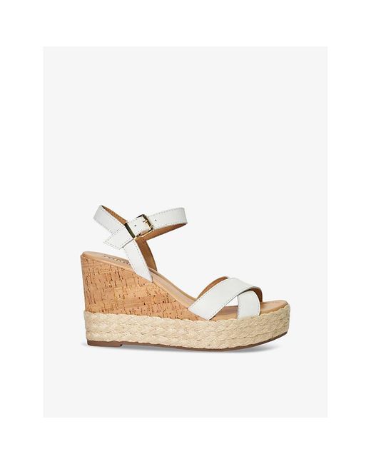 Dune Natural Kindest Criss-cross Leather Wedge Sandals