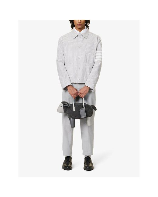 Thom Browne White Unconstructed Stripe-pattern Regular-fit Cotton Jacket for men