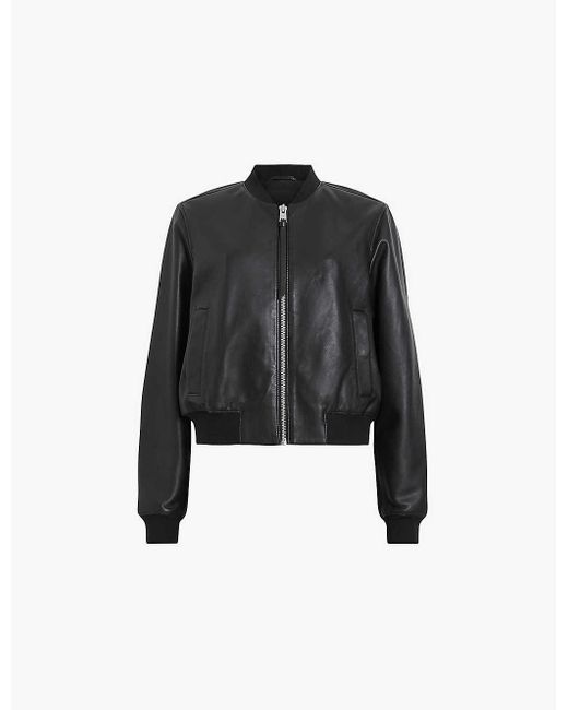 AllSaints Black Orten Leather Bomber Jacket