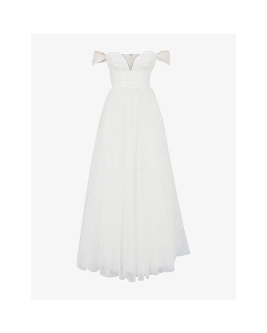 House Of Cb White Fairytale Off-The-Shoulder Tulle Bridal Gown