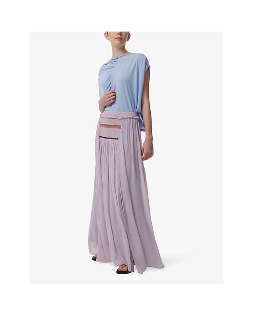 eem Blue Pleated-Shoulder Draped Jersey Top