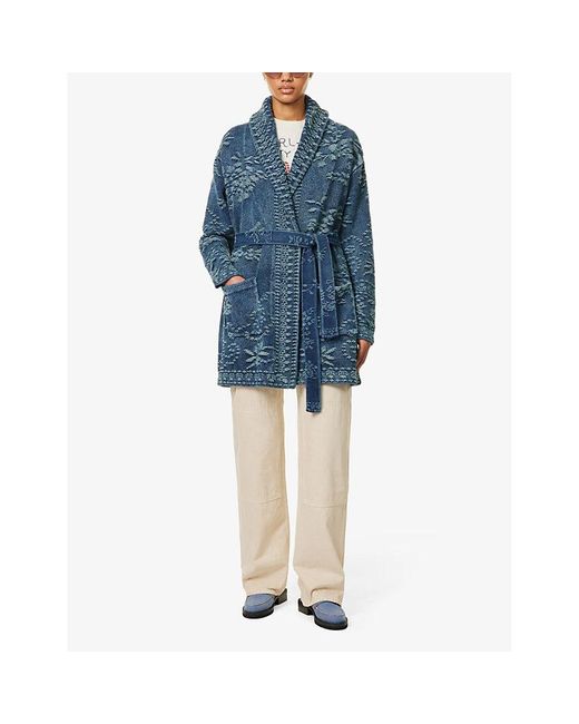 Polo Ralph Lauren Blue Floral-embroidered Cotton Cardigan