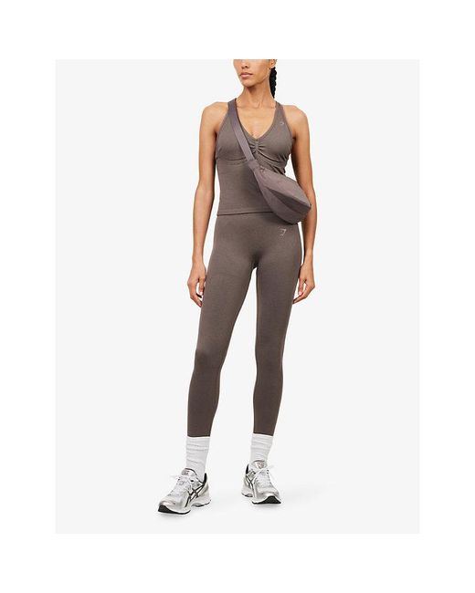 GYMSHARK Brown Lift Seamless Logo-Print Midi Tank Top