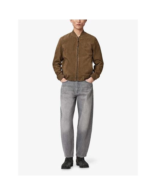 AllSaints Brown Morten Baseball-Collar Suede Jacket for men