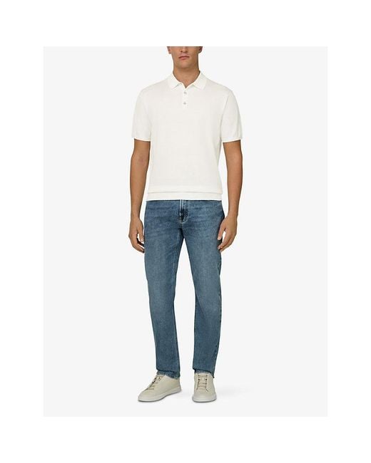 Boggi White Slim-Fit Short-Sleeve Cotton And Silk-Blend Polo for men