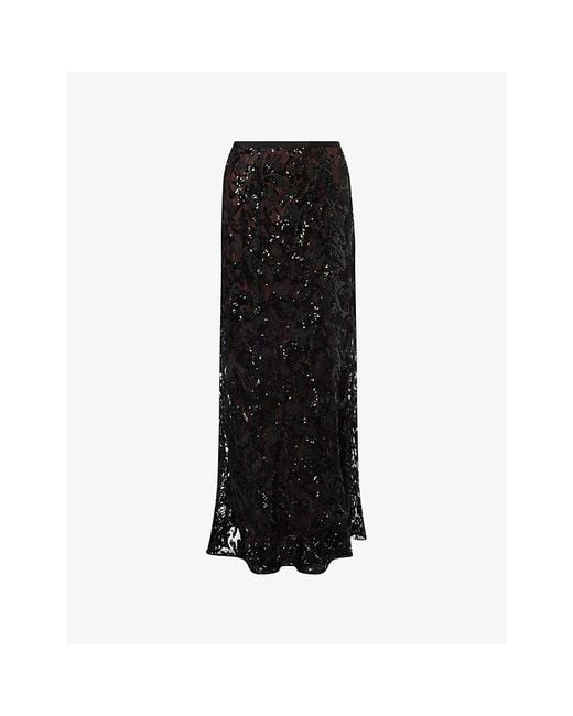 ME+EM Black Sequin-Embellished Mesh-Overlay Maxi Skirt