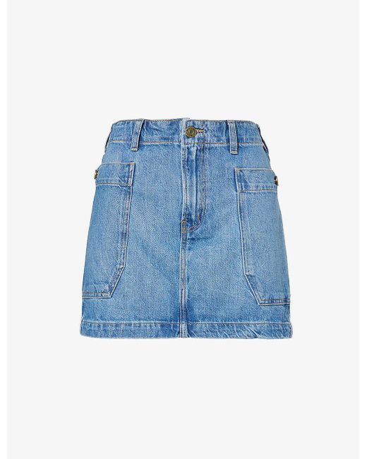 FRAME Blue Patch-pocket Recycled Denim-blend Mini Skirt