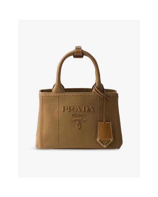 Prada Brown Jardinière Mini Cotton-Canvas Top-Handle Bag