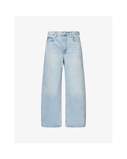 FRAME Blue The Bow Cropped Barrel-Leg Denim Jeans