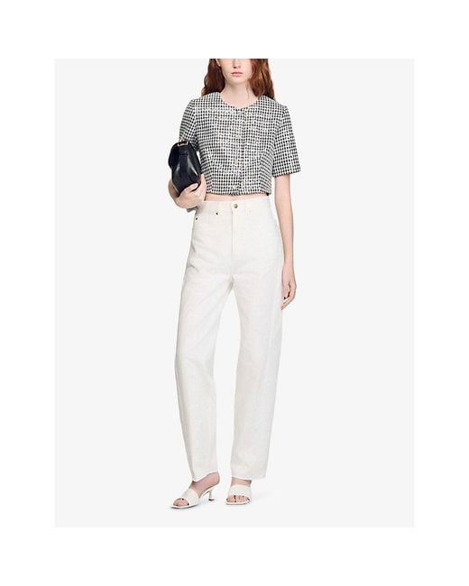 Sandro Gray Houndstooth Cropped Woven Jacket