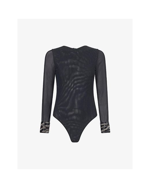 GRACE FAENA Blue The Zebra Mesh Bodysuit