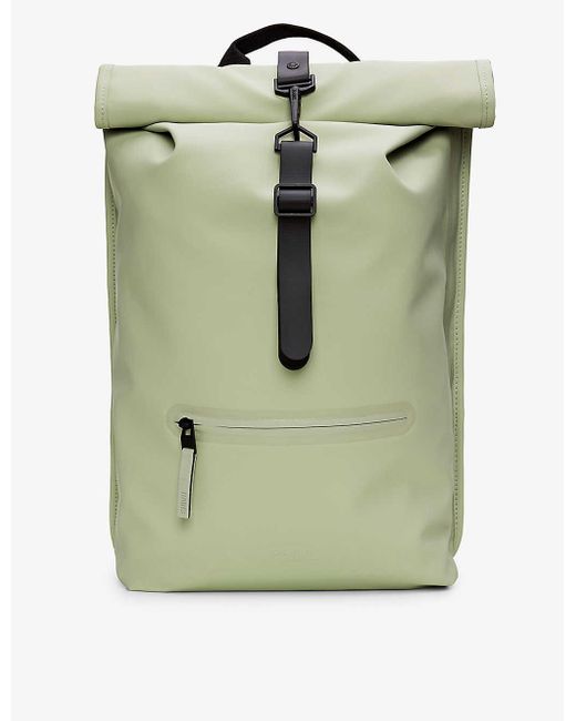 Rains Green Roll-top Waterproof Shell Backpack