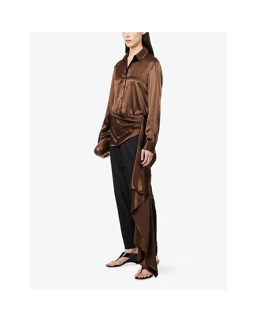 Abadia Black Draped-Scarf Cropped Wool-Blend Trousers