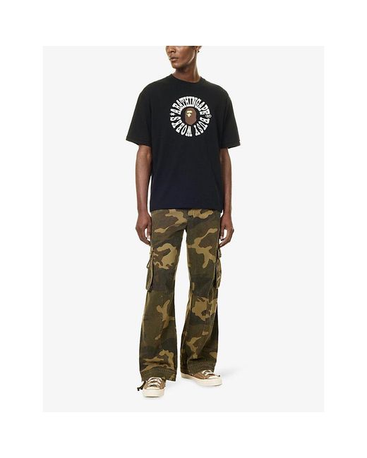 A Bathing Ape Black Busy Works Logo-Print Cotton T-Shirt for men