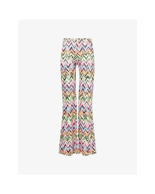 Missoni White Chevron Flared Knitted Trousers