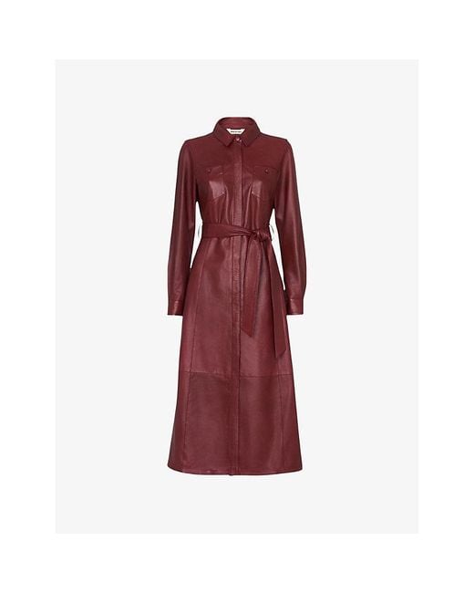 Whistles Patch-Pocket Collared Leather Midi Dress