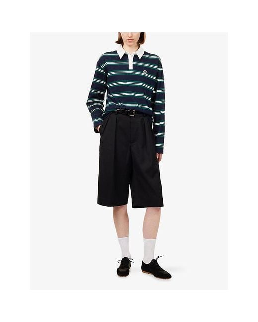 The Couture Club Blue Striped Long-Sleeve Cotton-Blend Polo T-Shirt
