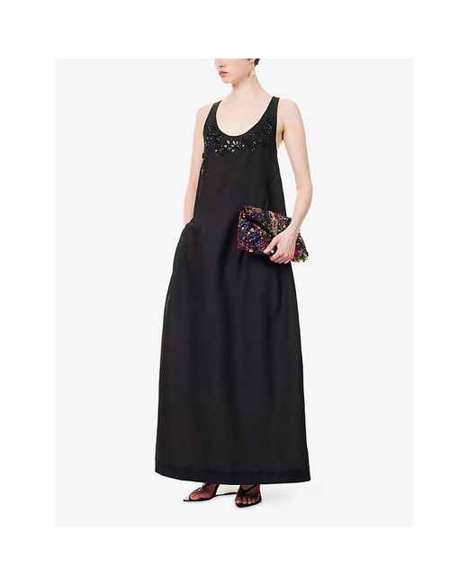 Dries Van Noten Black Drazero Embellished Wool-Silk Blend Maxi Dress