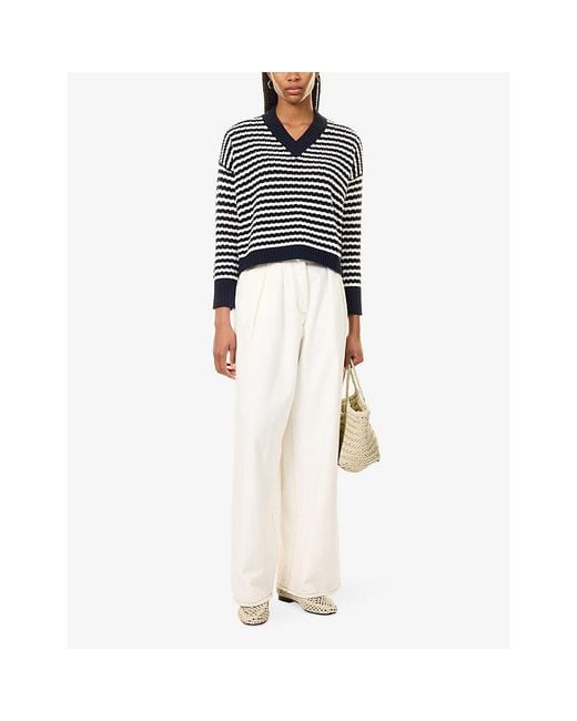 Weekend by Maxmara Blue Spiga V-Neck Wool Jumper