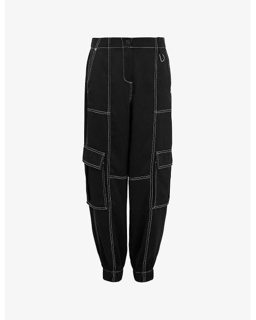 AllSaints Black Fran Patch-pocket Tapered-leg High-rise Woven Cargo Trousers