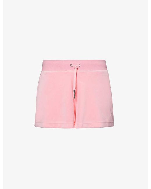 Juicy Couture Pink Eve Logo-embroidered Mid-rise Stretch-velour Shorts X