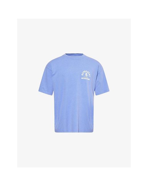 Represent Blue Competition Text-Print Cotton T-Shirt for men