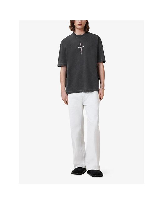 AllSaints Black Knox Logo-Print Short-Sleeve Cotton T-Shirt for men