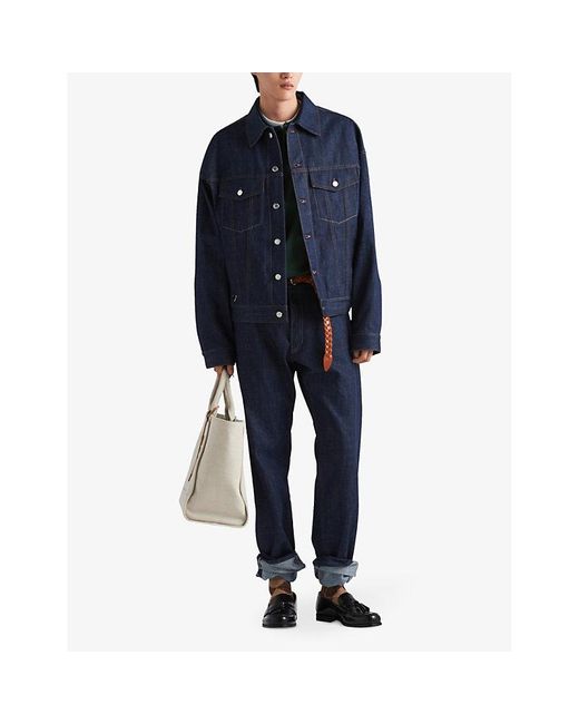 Prada Blue Selvedge Logo-Plaque Denim Jacket for men