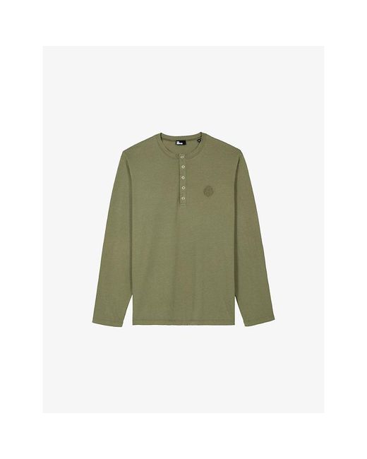 The Kooples Green Brand-Embroidered Henley-Collar Cotton-Jersey T-Shirt for men