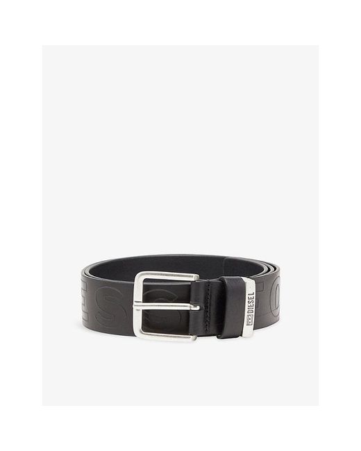 DIESEL Black B-Fsl Outline Embossed-Lettering Leather Belt for men