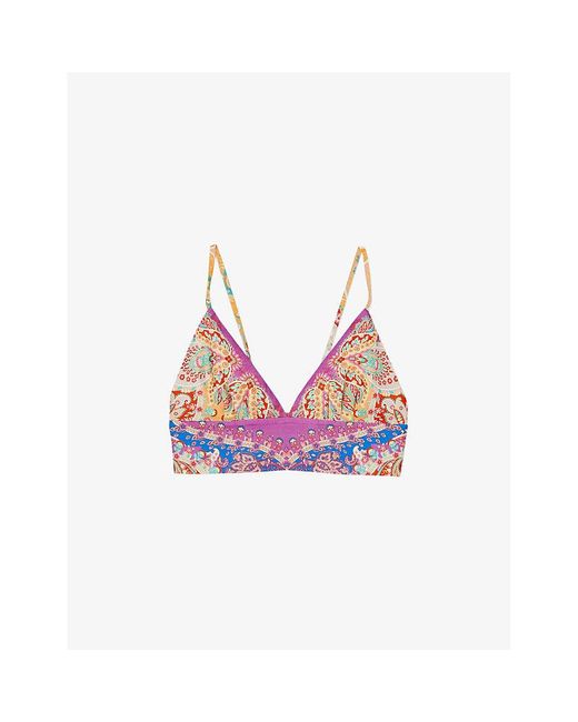 Sandro Pink Graphic-print Slim-fit Cropped Woven Top