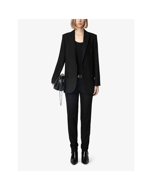 Zadig & Voltaire Black Notched-Lapel Star-Embellished Stretch-Woven Blazer