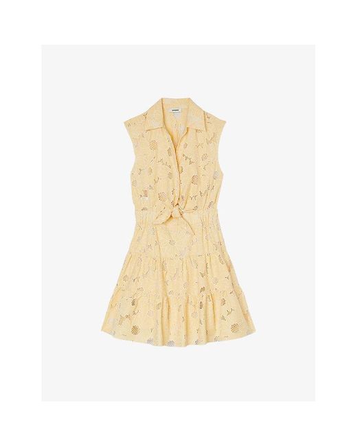 Sandro Natural Floral-embroidered Woven Mini Dress