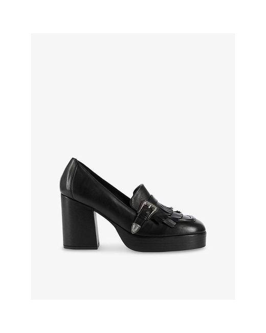 The Kooples Black Buckle-Embellished Fringed Heeled Leather Shoes