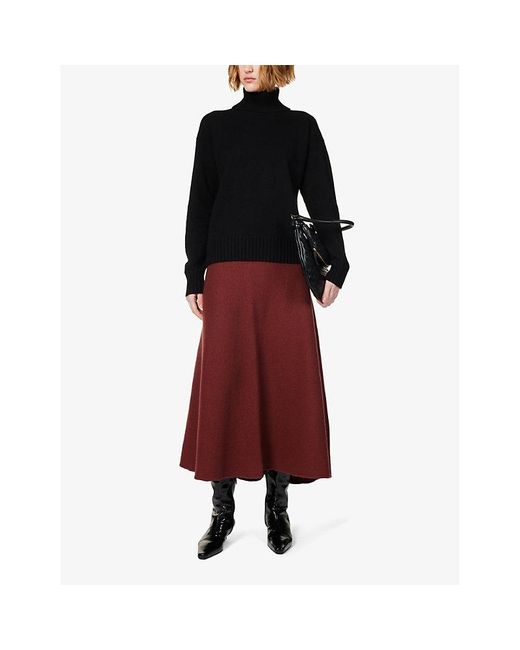 Jil Sander Red Asymmetric Mid-rise Wool Midi Skirt
