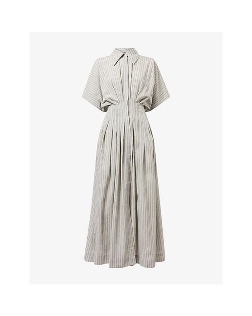 Palmer//Harding Gray Courage Striped Woven Midi Shirt Dress