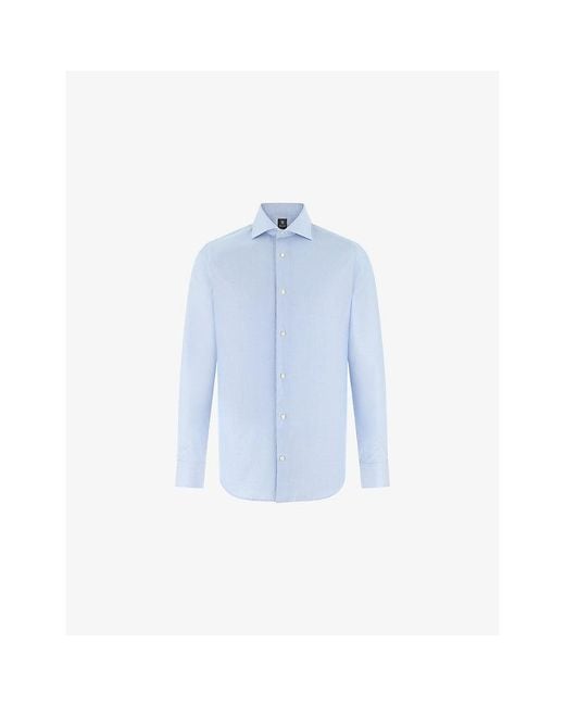 Boggi Blue Slim-Fit Striped Cotton-Twill Shirt for men