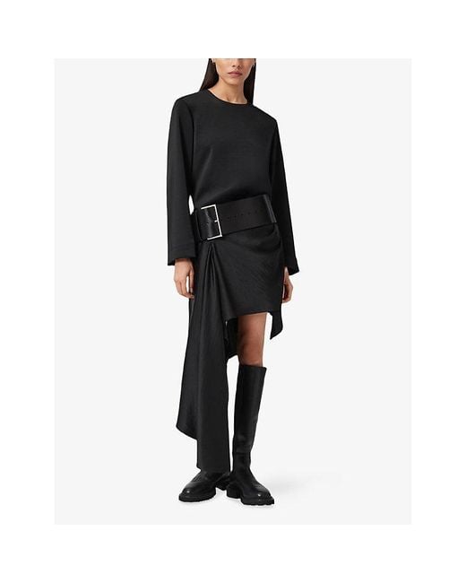 AllSaints Black Sami Asymmetric-Hem Woven Mini Skirt