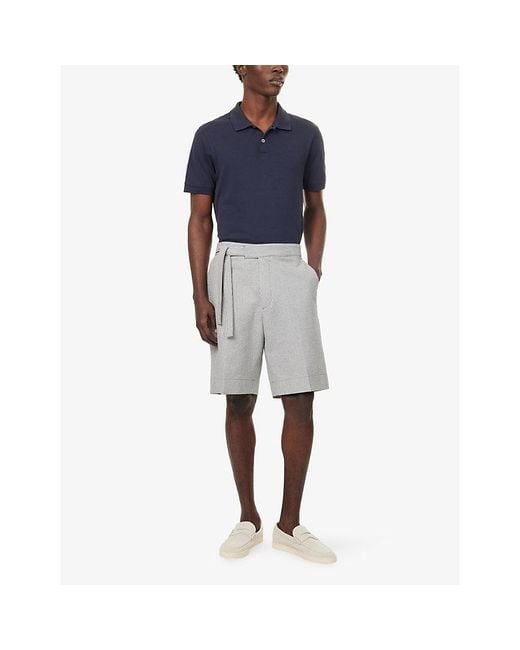 Paul Smith Gray Stripe Seersucker Tie-Waist Cotton Blend Shorts for men
