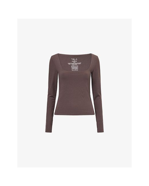 WE Are Tala Brown 365 Square-Neck Long-Sleeve Stretch-Jersey Top