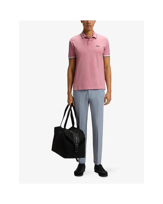 Boss Pink Paddy Embroidered-Logo Cotton Piqué Polo Shirt for men