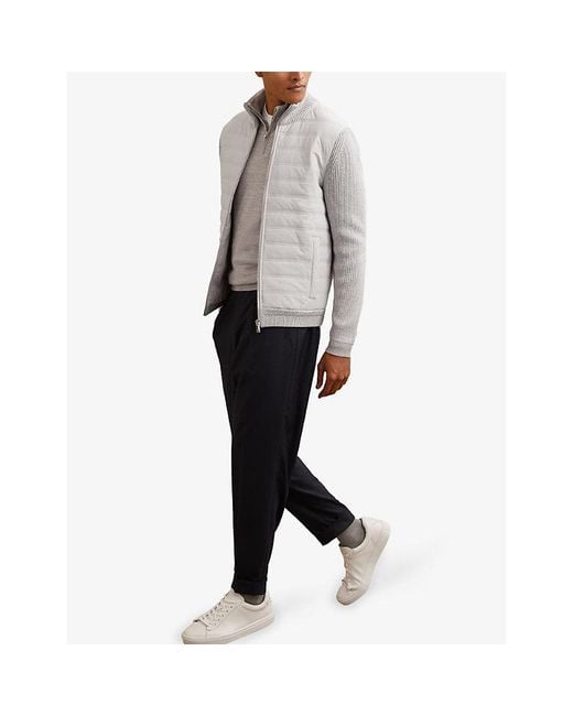 Reiss Gray Townsend Funnel-Neck Ribbed-Neck Jacket for men