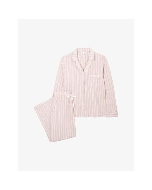 The White Company Pink Striped Brushed Cotton-Jersey Pyjamas