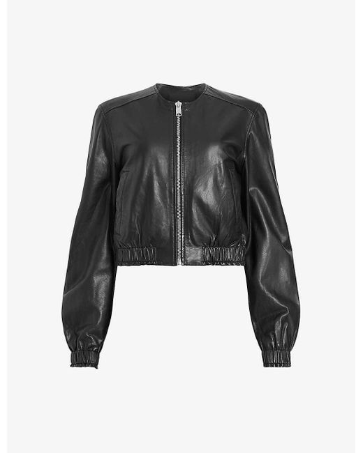 AllSaints Black Everly Bomber Leather Jacket